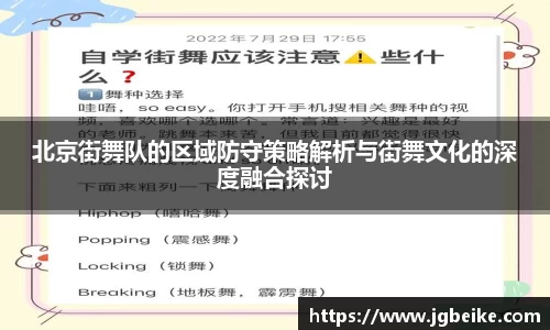北京街舞队的区域防守策略解析与街舞文化的深度融合探讨